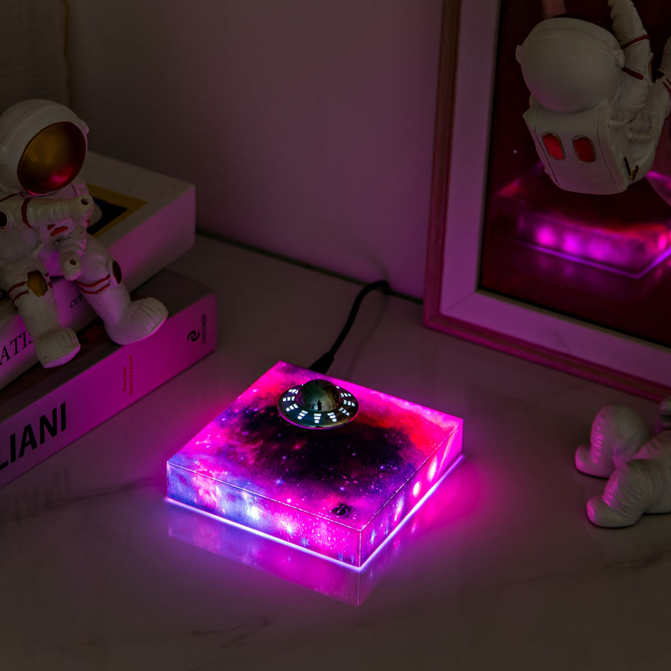 Levitating Floating UFO Lamp Lights, Unique Toy Gift for Desk,Rotating Illuminated UFO, RGB Galaxy Base, Touch Control