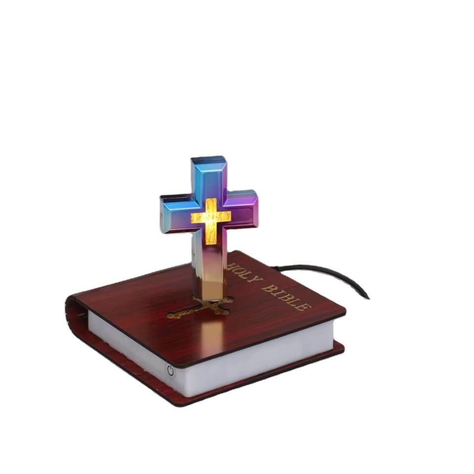 Original Manufacturer's Religious Gifts RGB Changing Color Magnetic Levitating Floating Cross for Home Easter Holiday Supplies