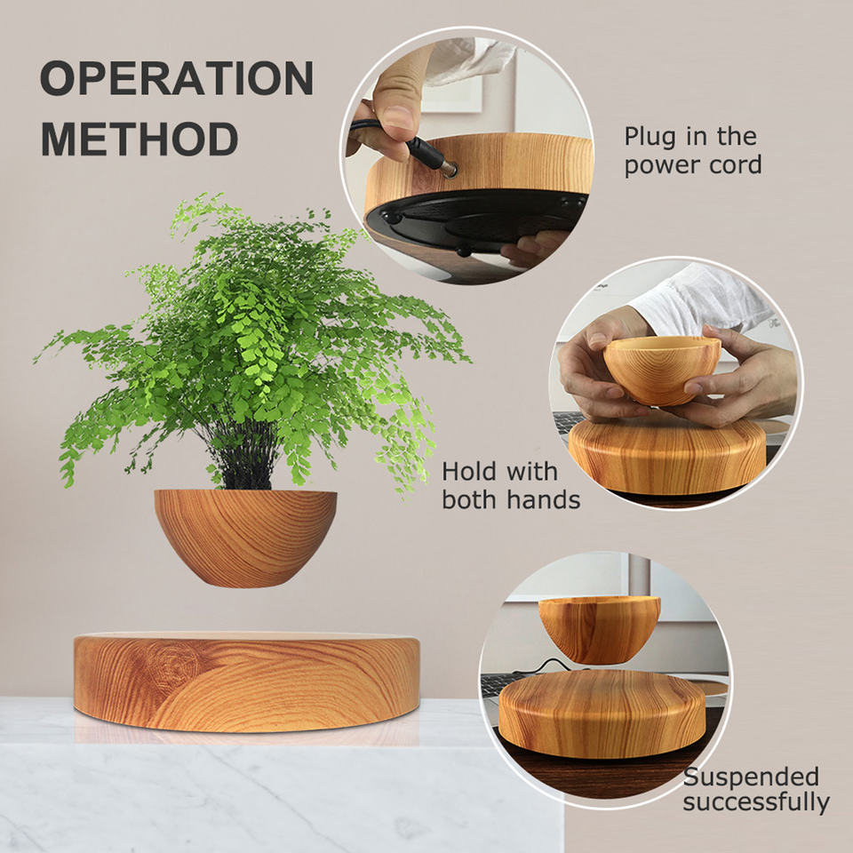 Magnetic Levitation Electric Powered Wooden Bonsai Floating Flower Pot 12-15mm Levitation Creative Modern 15V 1A Certified