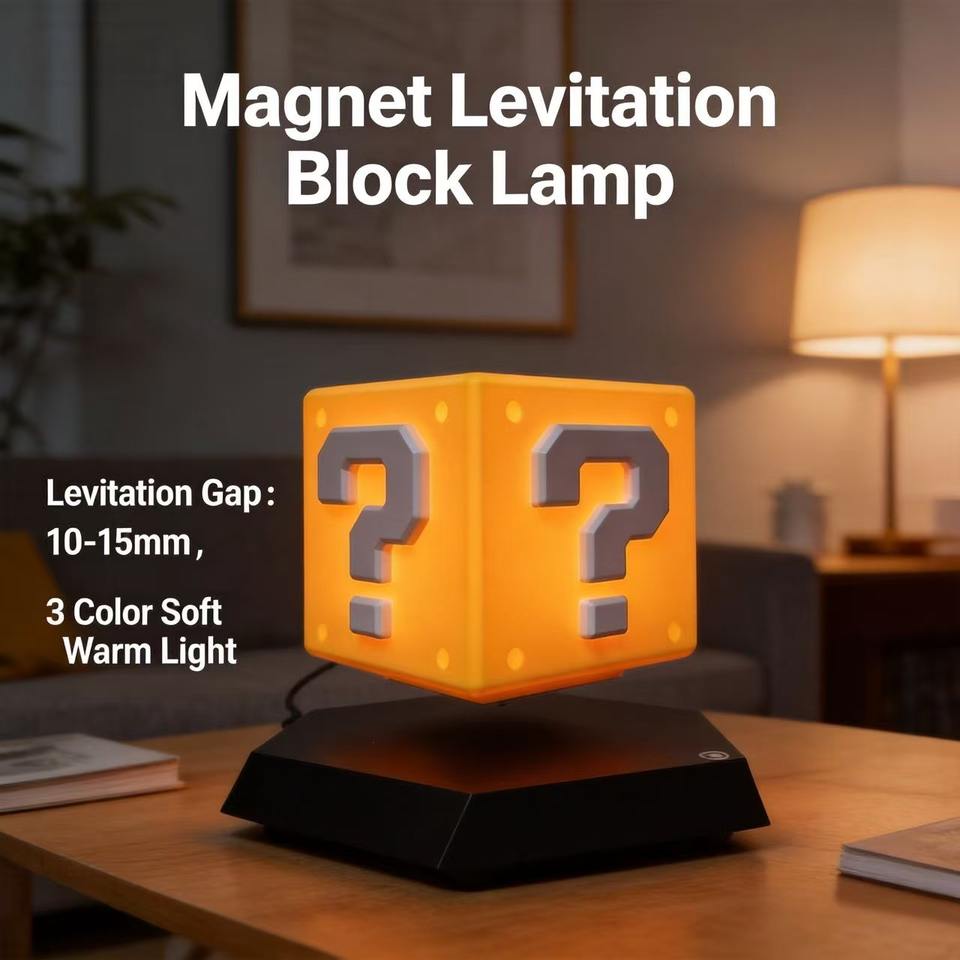 New Design Table Decor Magnetic Levitation Question Mark Block Lamp Warn LED Light  Floating Box Light For Kids' Gift