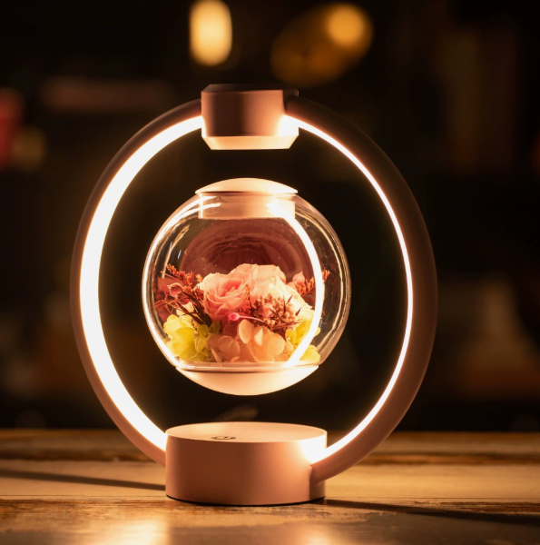 TSINYE Trendy Magnetic Levitation Floating Dried Flower with Permanent Light Ornament for Christmas and Festive Gatherings