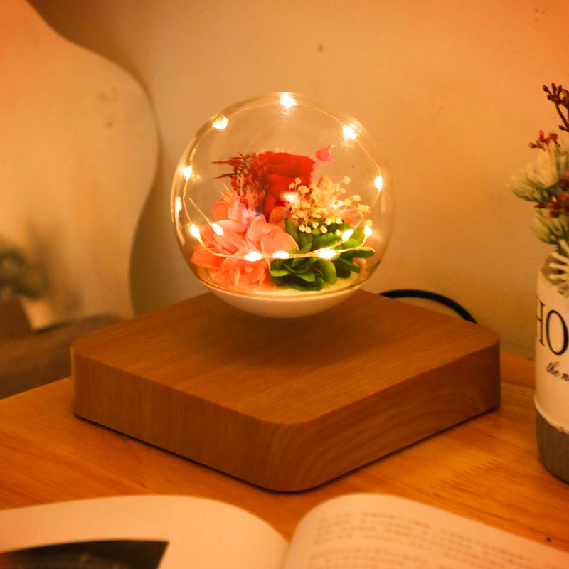 HCNT Magnetic levitating floating a Transparent Flower Ball LED Lights Create Romantic Gifts for Loved on Valentine's Day