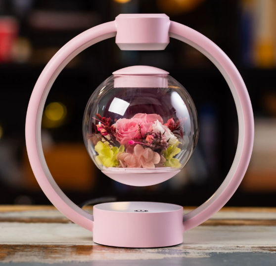 TSINYE Trendy Magnetic Levitation Floating Dried Flower with Permanent Light Ornament for Christmas and Festive Gatherings