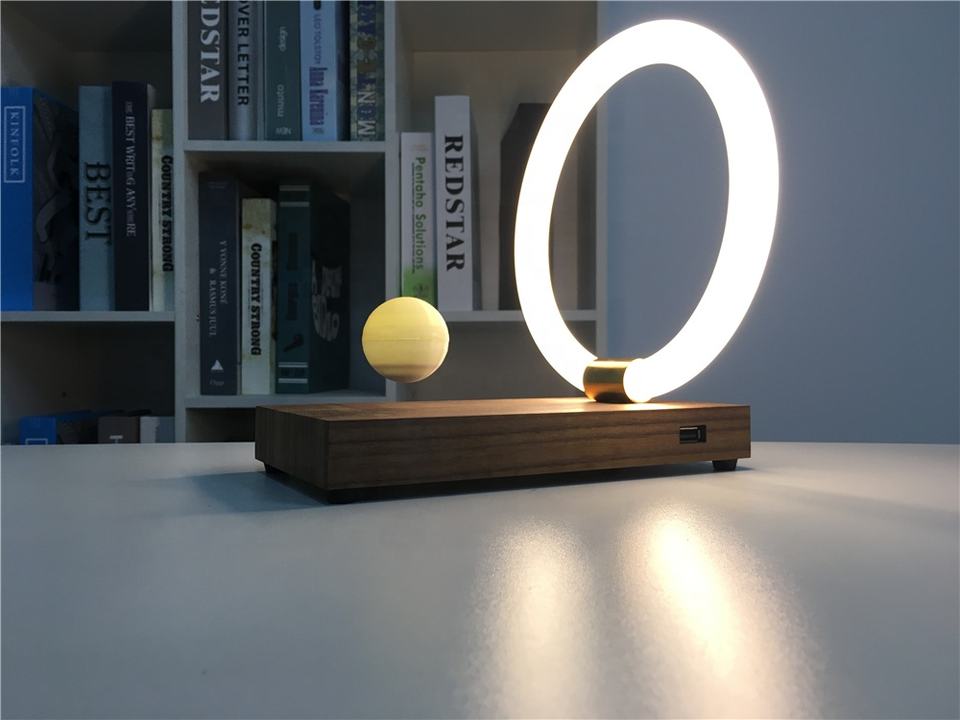 HCNT Mid Century Antique Small Cherry Rustic Lamp Magnetic Levitation Led Turned White Natural Dark Solid Wood Table Lamp Base