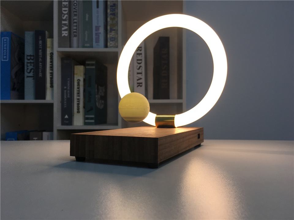 HCNT Mid Century Antique Small Cherry Rustic Lamp Magnetic Levitation Led Turned White Natural Dark Solid Wood Table Lamp Base