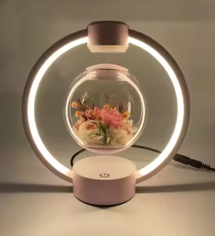 TSINYE Trendy Magnetic Levitation Floating Dried Flower with Permanent Light Ornament for Christmas and Festive Gatherings