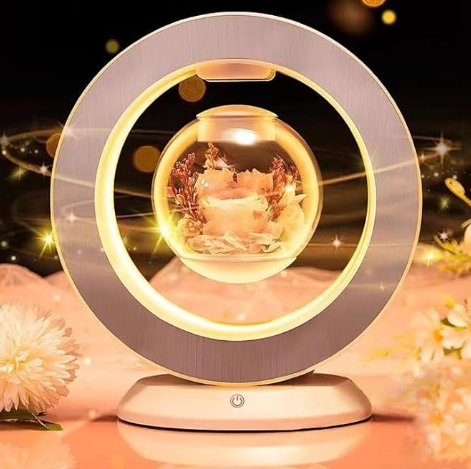 TSINYE Trendy Magnetic Levitation Floating Dried Flower with Permanent Light Ornament for Christmas and Festive Gatherings