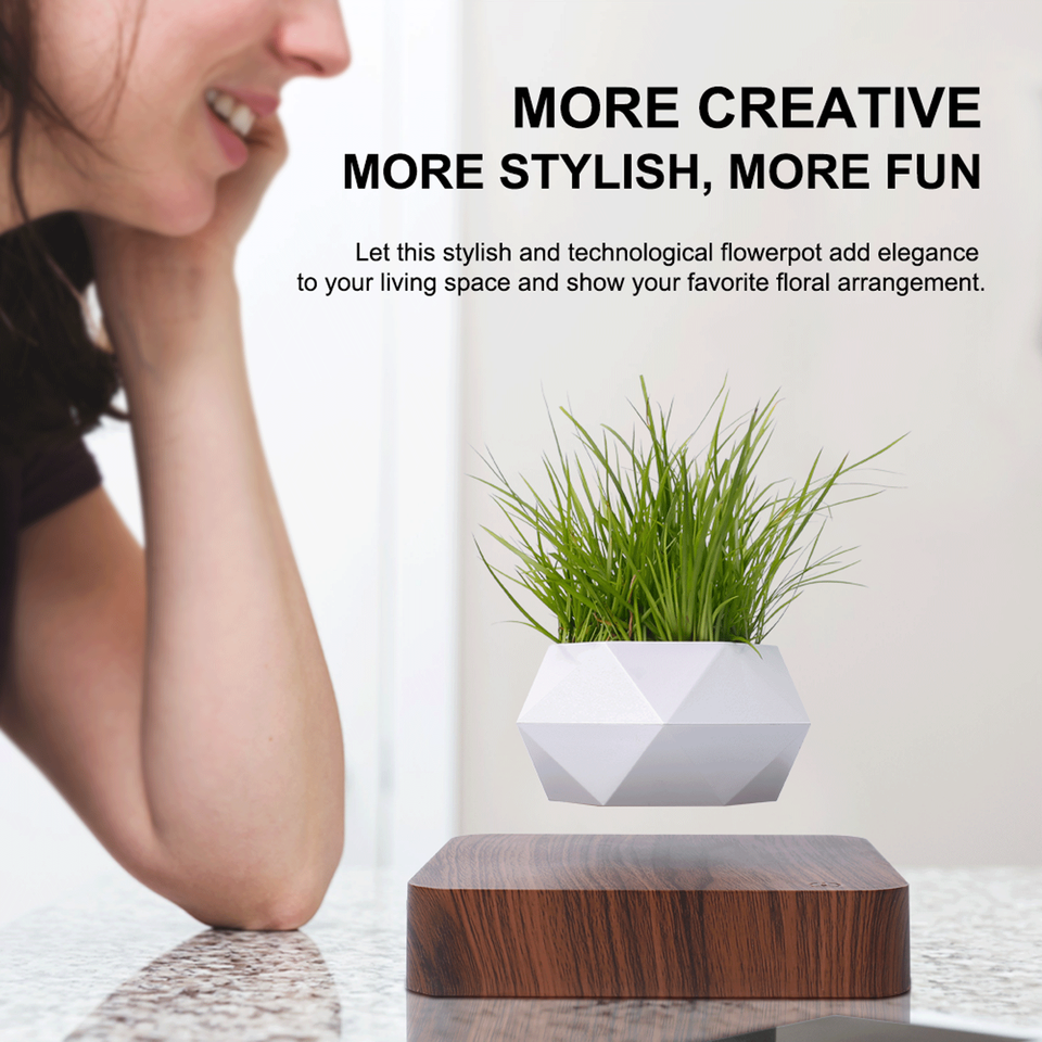 HCNT Eco-Friendly Magnetic Levitating Square Base Floating Plant Pot Art Deco Design for Home Decoration Baptism Diwali Business