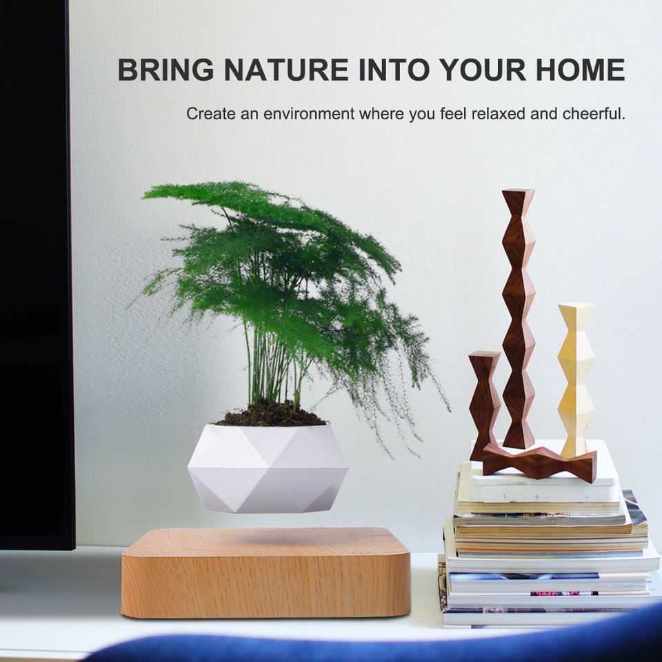 HCNT Eco-Friendly Magnetic Levitating Square Base Floating Plant Pot Art Deco Design for Home Decoration Baptism Diwali Business