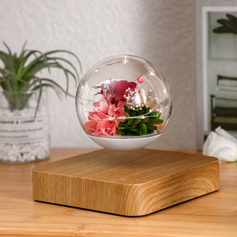 HCNT Magnetic levitating floating a Transparent Flower Ball LED Lights Create Romantic Gifts for Loved on Valentine's Day