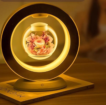 TSINYE Trendy Magnetic Levitation Floating Dried Flower with Permanent Light Ornament for Christmas and Festive Gatherings