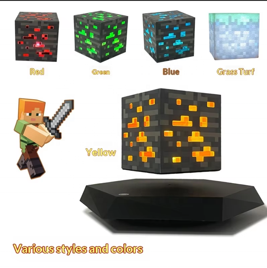 Magnetic Levitation Pixelated Ore Block Lamp Color Changing LED Night Light for Bedroom