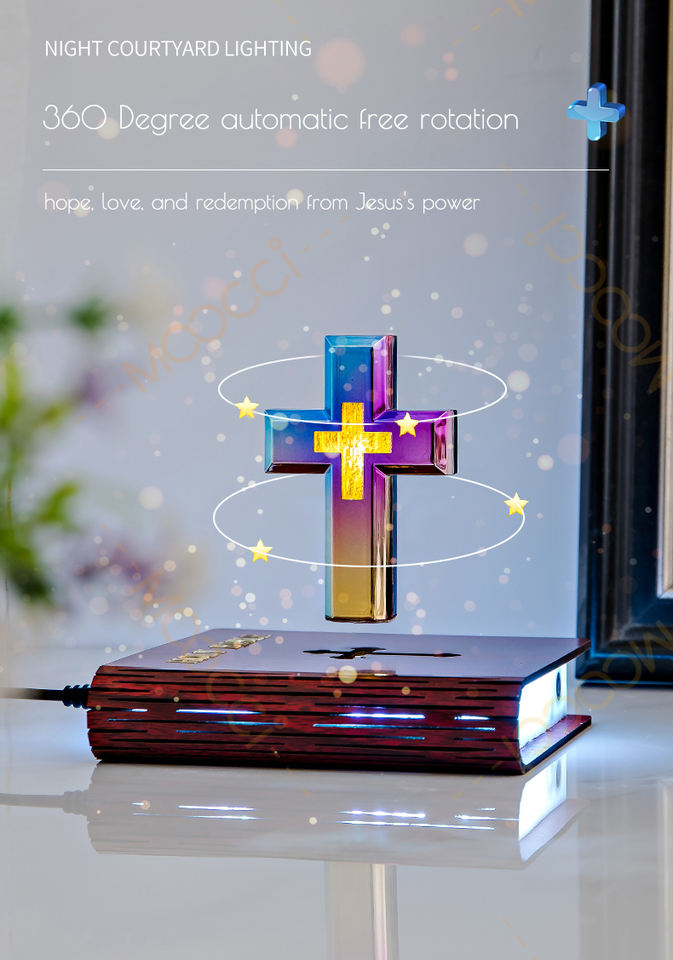 Original Manufacturer's Religious Gifts RGB Changing Color Magnetic Levitating Floating Cross for Home Easter Holiday Supplies